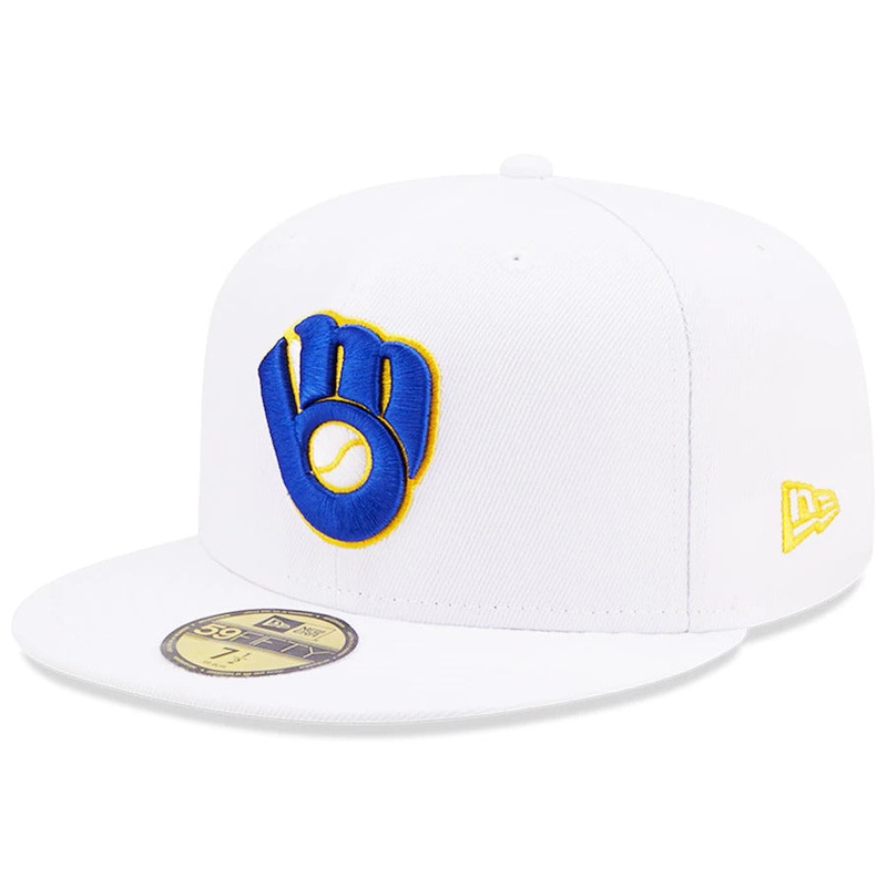 New Era White Milwaukee Brewers 1982 American League Champions Patch Undervisor 59FIFTY Fitted Hat