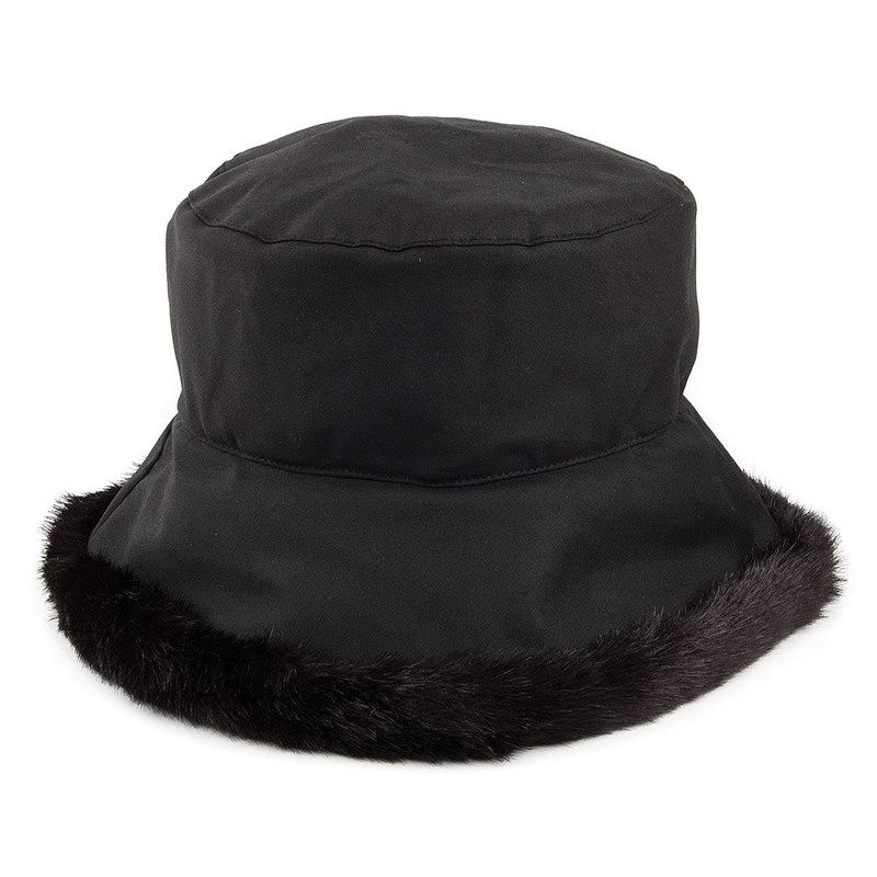 Olney Hats Beth Waxed Cotton Faux Fur Winter Hat – Black 1-Size