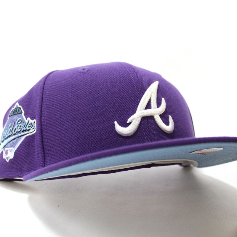 Atlanta Braves 1995 World Series New Era 59Fifty Fitted Hat V2 (Light Purple Sky Blue Under Brim) 7