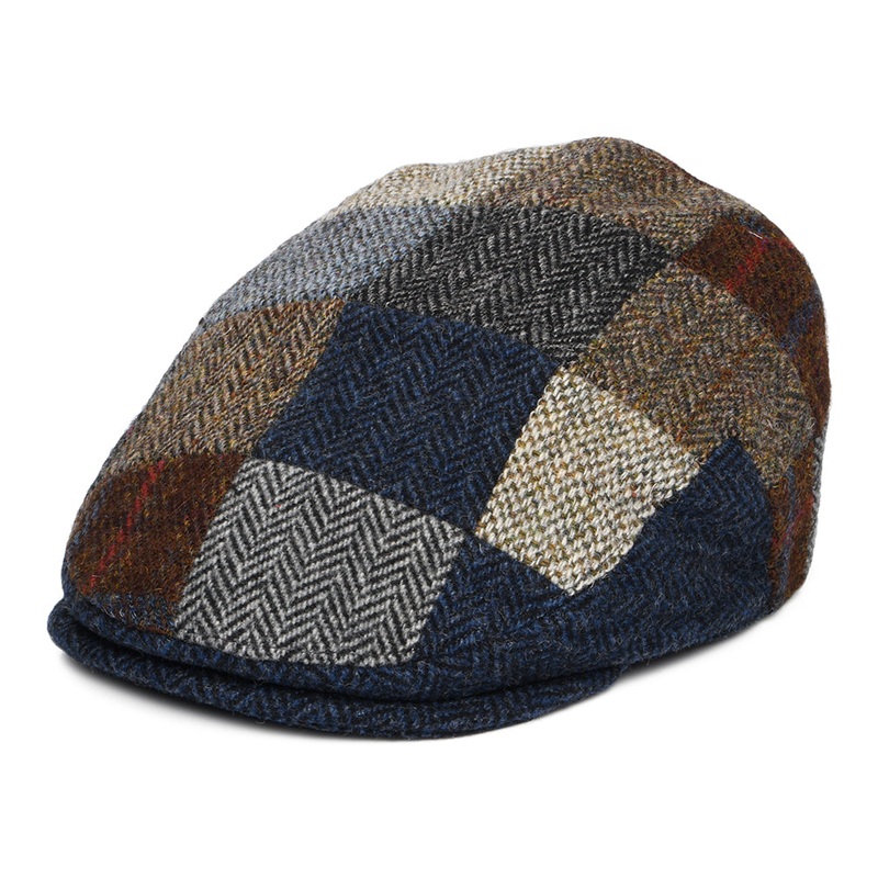Denton Hats HARRIS TWEED Patch Cheshire Flat Cap – Multi-Coloured S