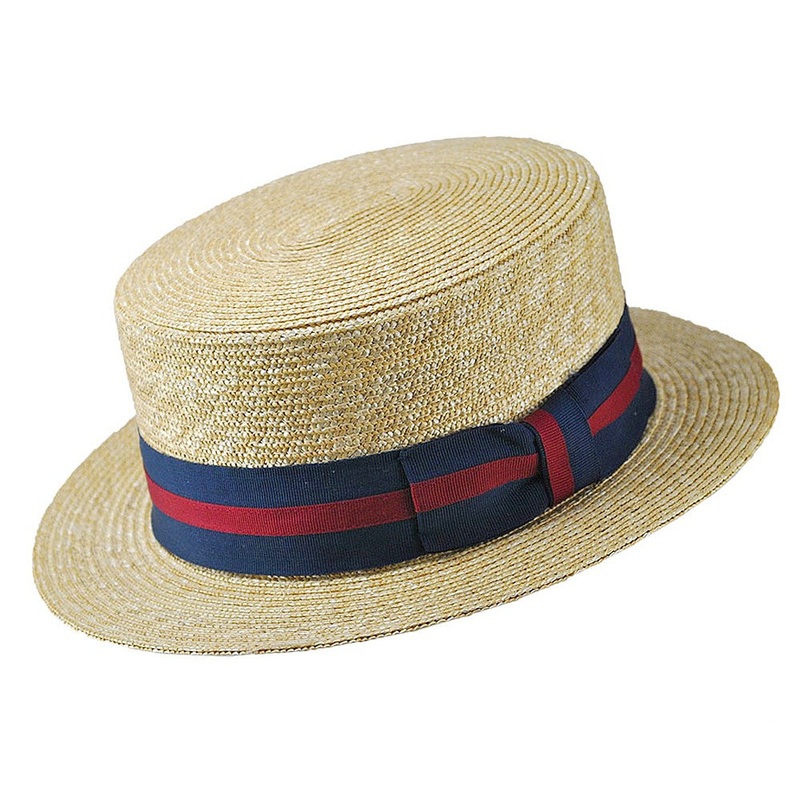 Jaxon & James Straw Boater Hat with Striped Band – Natural S