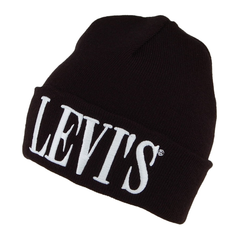 Levi’s Hats Serif Logo Cuffed Beanie Hat – Black 1-Size