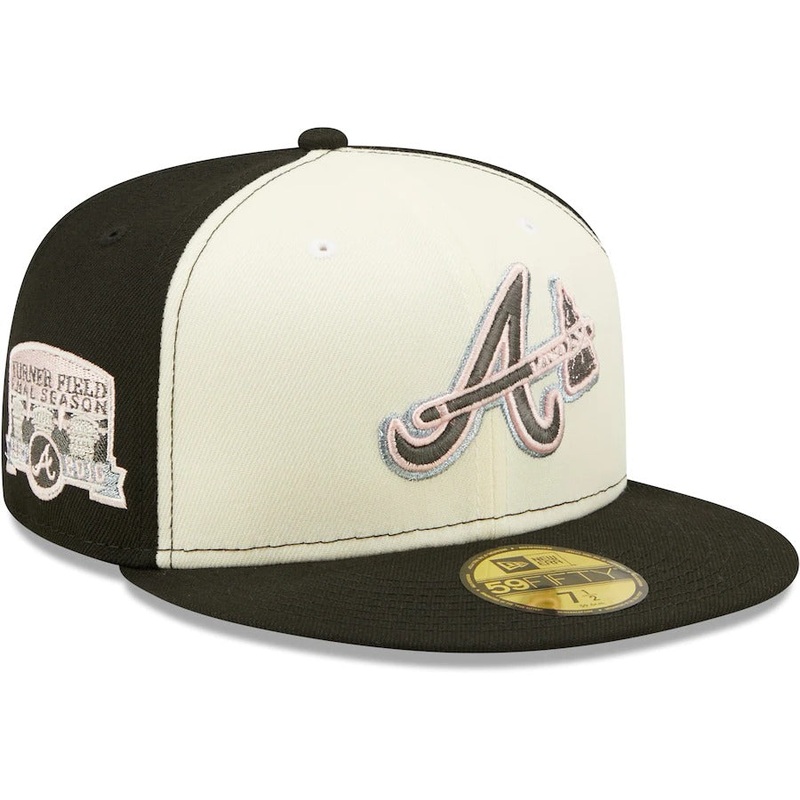 New Era Atlanta Braves Cream/Black Turner Field Final Season Pink Undervisor 59FIFTY Fitted Hat