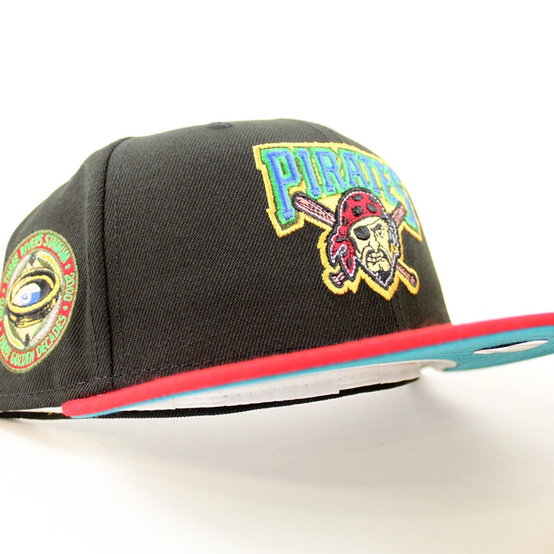 Pittsburgh Pirates THREE RIVERS STADIUM 59Fifty New Era Fitted Hat (BLACK SCARLET TITLEWAVE Under Brim) 7