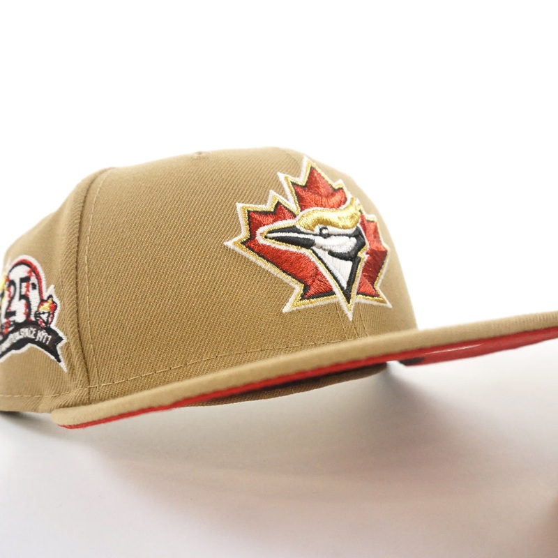 Toronto Blue Jays 25th Anniversary New Era 59Fifty Fitted Hat (GITD Khaki Red Under Brim) 7