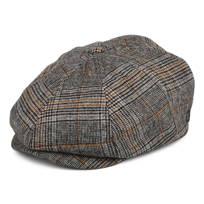 Brixton Hats Brood Prince of Wales Check Newsboy Cap – Off White-Black-Orange Small-56cm