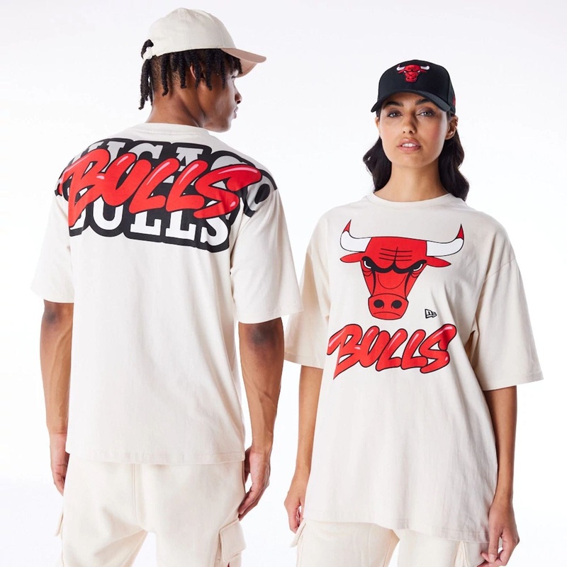 Chicago Bulls NBA Wordmark Stone Oversized T-Shirt XS