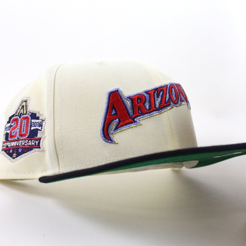 Arizona Diamondbacks 2001 WORLD CHAMPIONS 20TH ANNIVERSARY New Era 59Fifty Fitted Hat (Chrome White Navy Green Under Brim) 7