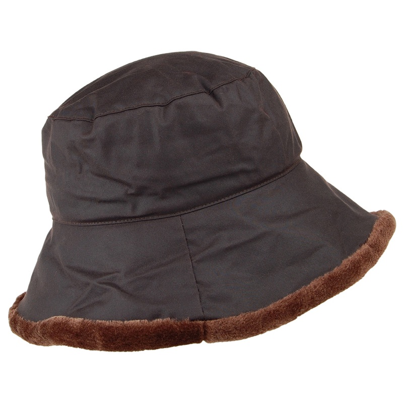 Failsworth Hats Wax Cotton Bucket Hat With Faux Fur Trim – Brown Small/Medium