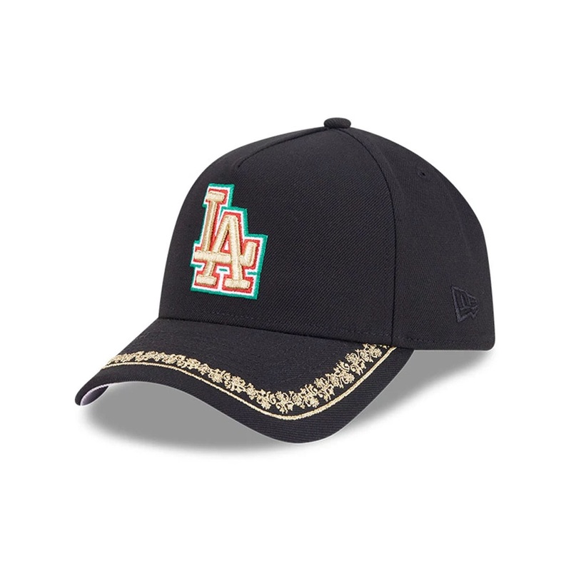 LA Dodgers MLB Ornate Visor Black 9FORTY A-Frame Adjustable Cap OSFM