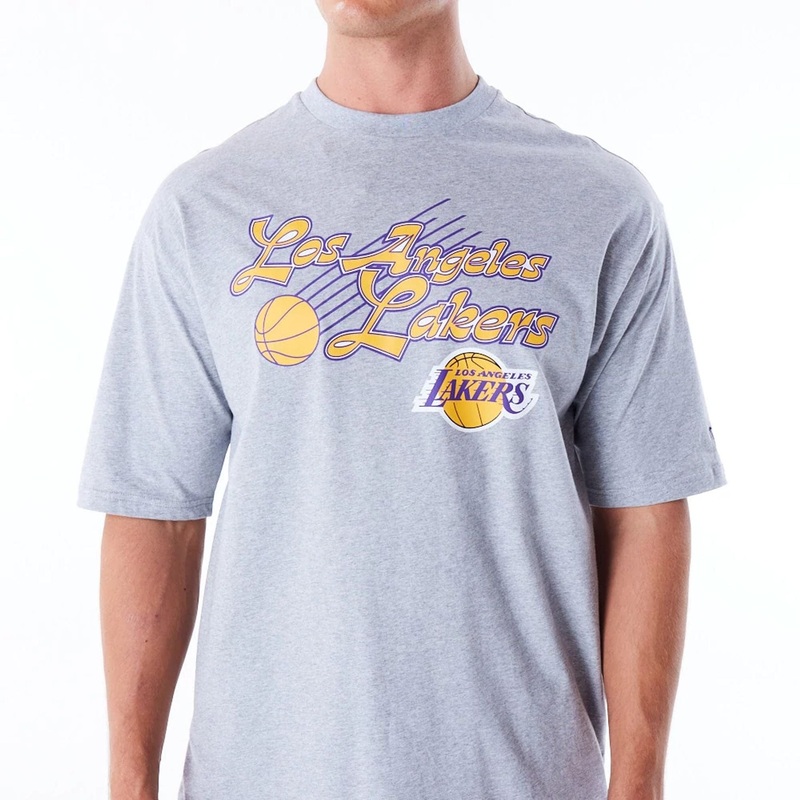 LA Lakers NBA Script Grey Oversized T-Shirt XS