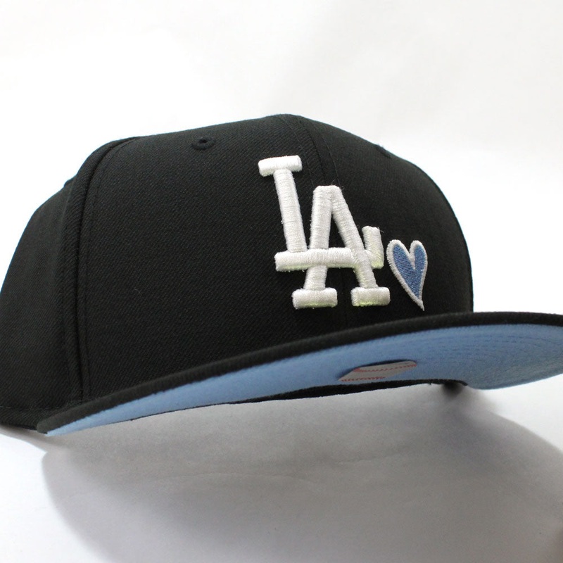 Love Los Angeles Dodgers New Era Fitted 59Fifty Hat (Black Sky Blue Under Brim) 6 7/8