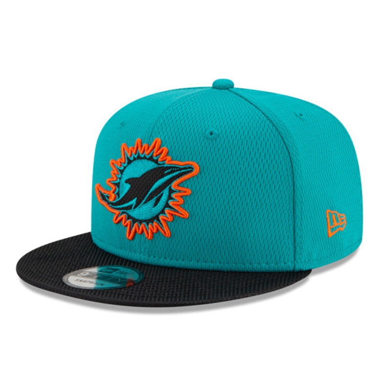 Miami Dolphins New Era 2021 NFL Sideline Road 9FIFTY Snapback Hat – Aqua/Black