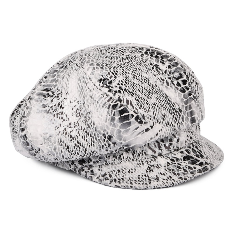 Seeberger Hats Snake Print Baker Boy Cap – White 1-Size