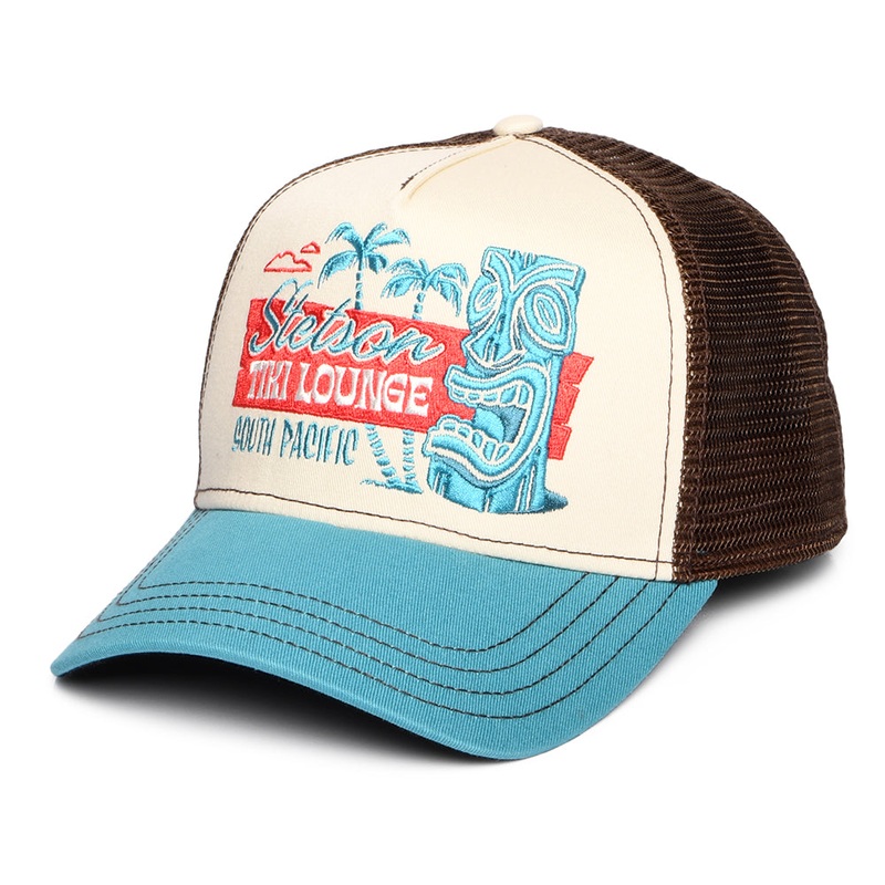Stetson Hats Tiki Lounge Trucker Cap – Cream-Teal-Brown Adjustable
