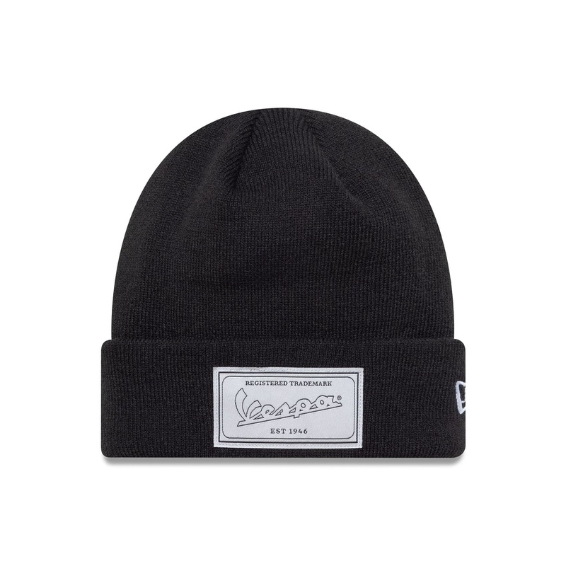 Vespa Seasonal Black Cuff Knit Beanie Hat OSFM