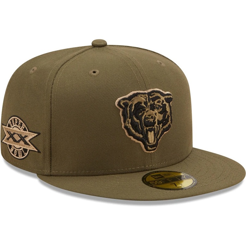 New Era Chicago Bears Olive Super Bowl XX Camo Undervisor 59FIFTY Fitted Hat