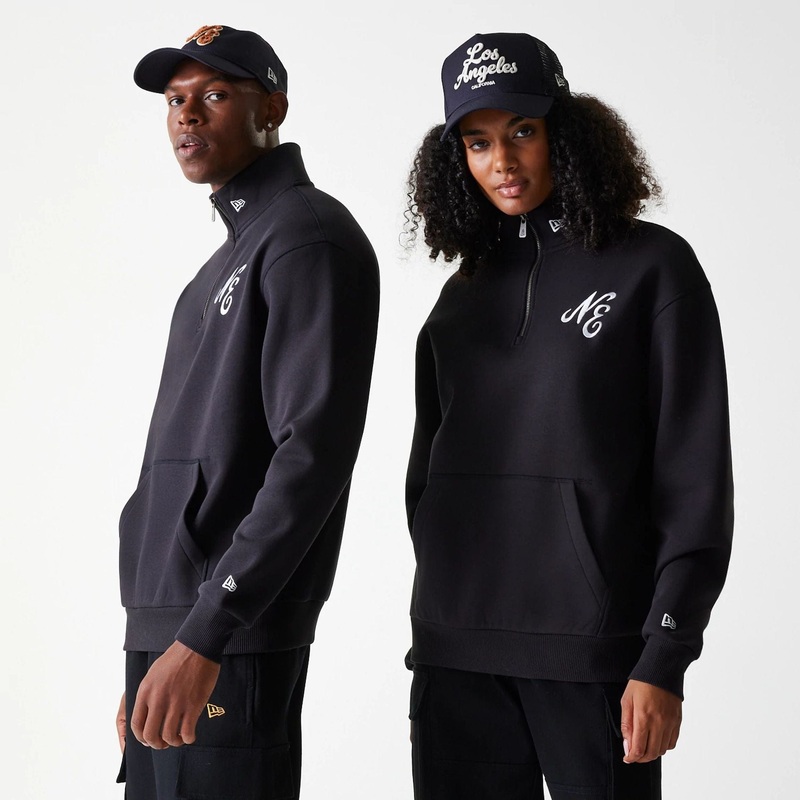 New Era Lifestyle Black 1/4 Zip Sweater XS