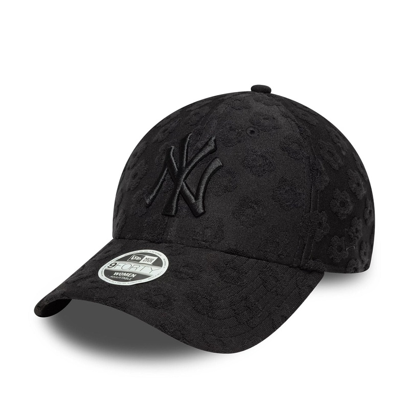 New York Yankees Womens MLB Floral Towelling Black 9FORTY Adjustable Cap OSFM