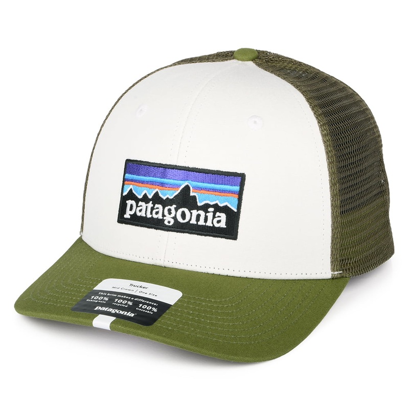 Patagonia Hats P-6 Logo Organic Cotton Trucker Cap – White-Green Adjustable