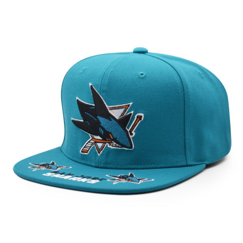 San Jose Sharks Mitchell & Ness NHL HAT TRICK Snapback Adjustable Hat – Teal/Black