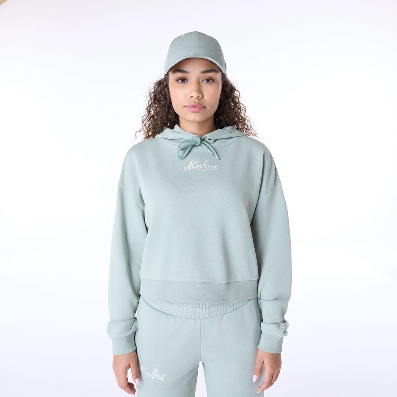 Womens New Era Script Pastel Green Pullover Hoodie XS