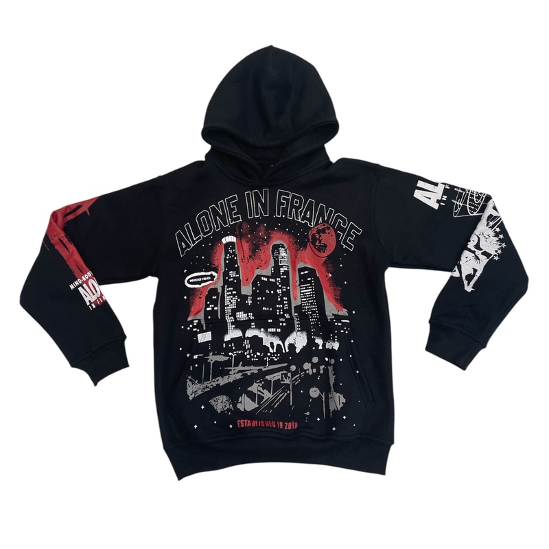 ALONE IN FRANCE LONELY NIGHTS (BLACK) HOODIE S