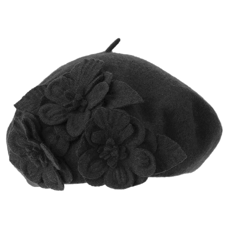 Betmar Hats Flower Beret – Black 1-Size