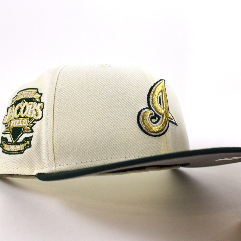 Cleveland Indians Jacobs Field New Era 59Fifty Fitted Hat (Chrome White, Cilantro Green Gray Under Brim) 6 7/8