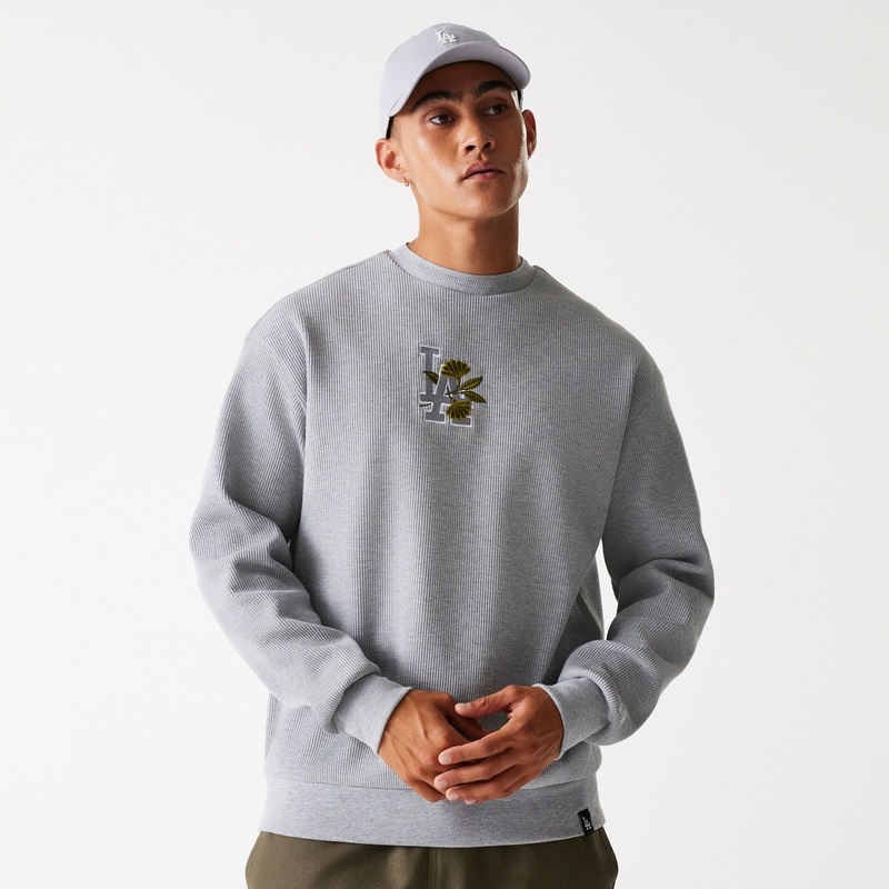 Los Angeles Dodgers MLB Waffle Oversized Crew Neck Grey Sweatshirt S