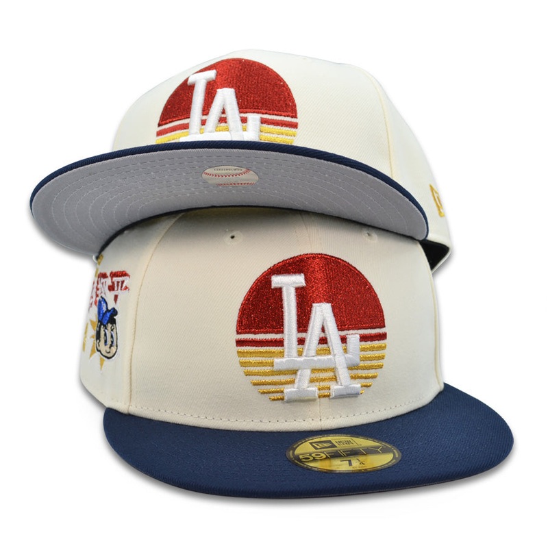 Los Angeles Dodgers “RISING SUN” Othani Exclusive New Era 59Fifty Fitted Hat – Chrome/Navy 6 7/8