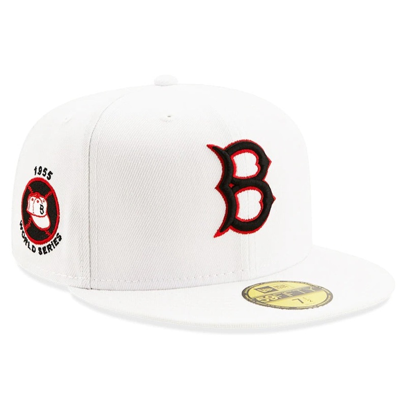 New Era Los Angeles Dodgers White 1955 World Series Patch Red Undervisor 59FIFTY Fitted Hat