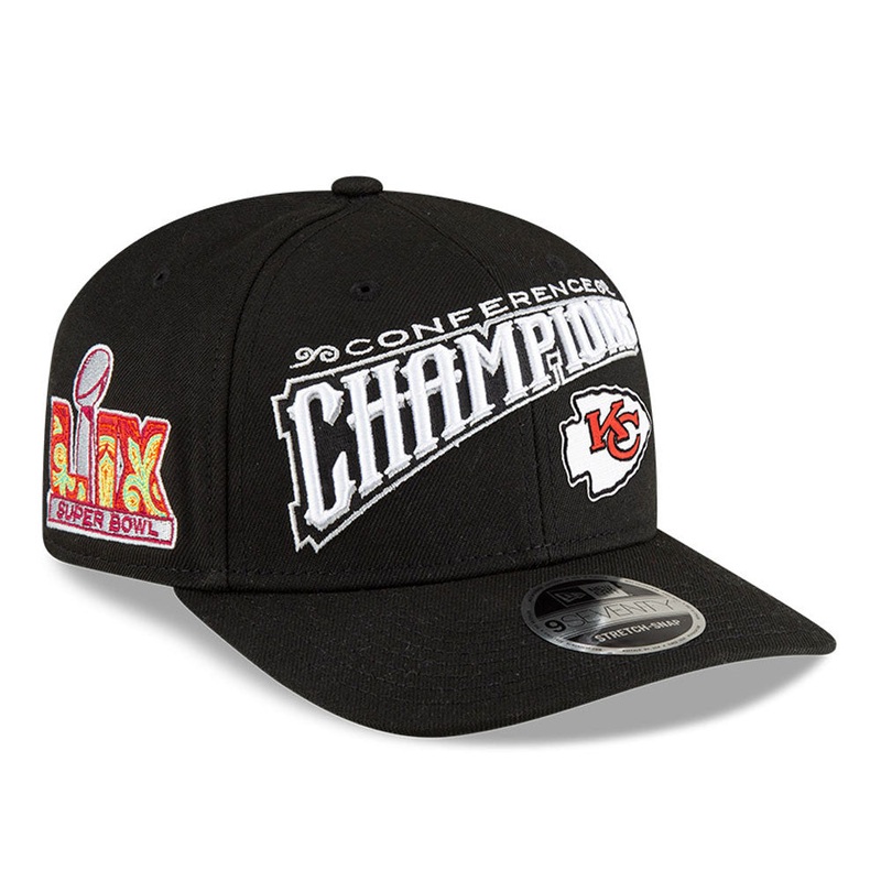 Kansas City Chiefs New Era 2024 AFC Champions Locker Room Trophy Collection 9SEVENTY Stretch-Snap Hat – Black