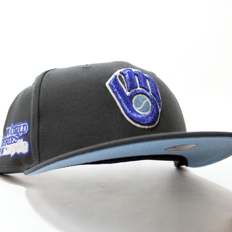 Milwaukee Brewers 1982 World Series New Era 59Fifty Fitted Hat (Glow in the Dark Dark Gray M.Blue Sky Blue Under Brim) 7