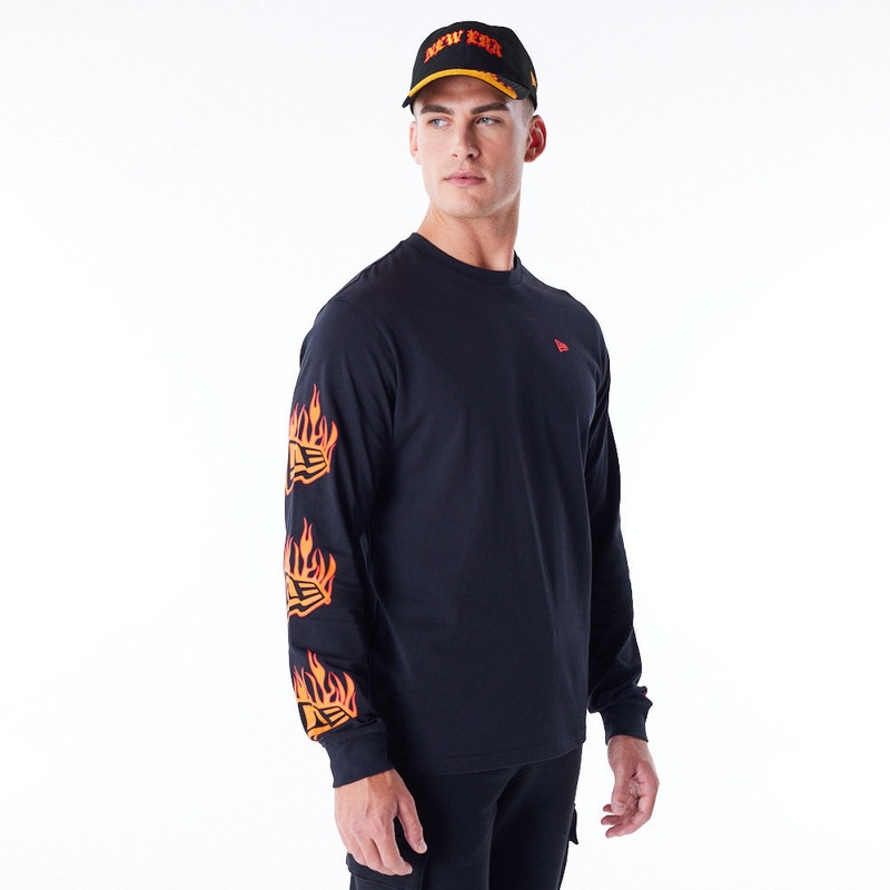 New Era Flag Flame Longsleeve Black Tee S