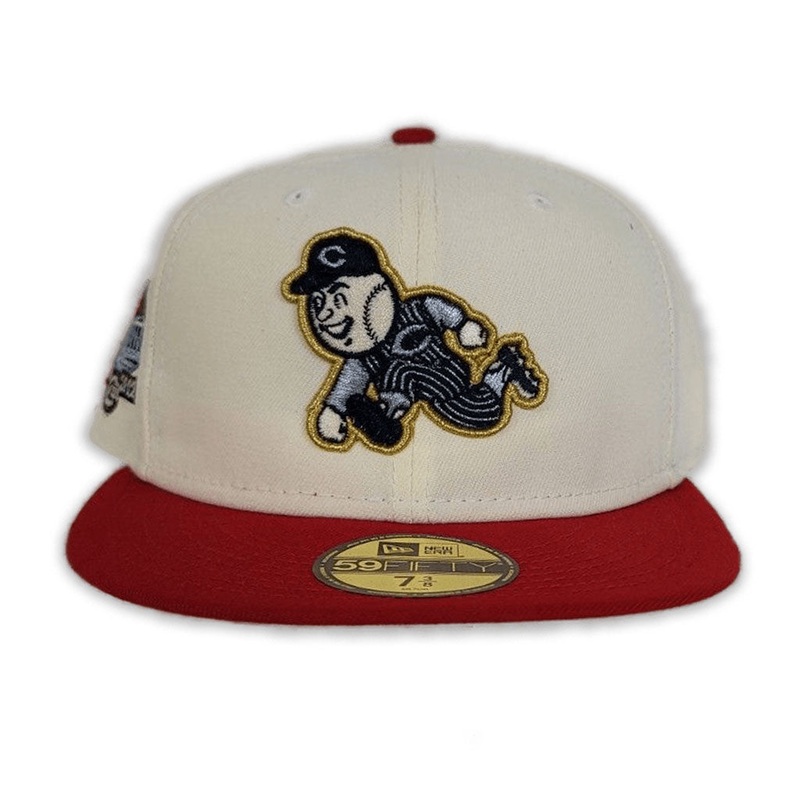 New Era Off White Cincinnati Reds 1970-2002 Patch 59FIFTY Fitted Hat