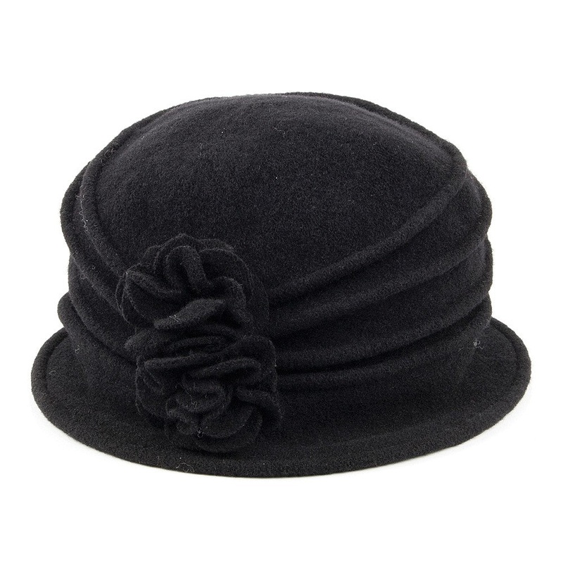 Scala Hats Grace Wool Cloche with Flower – Black 1-Size