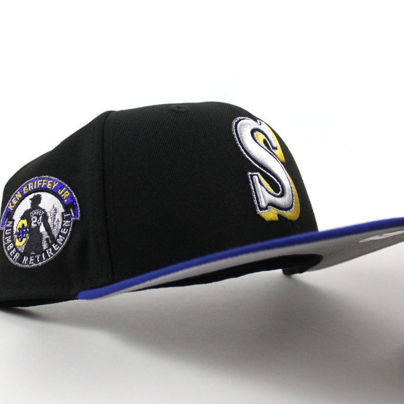 Seattle Mariners Hall of Fame Ken Griffey Jr. New Era 59Fifty Fitted Hat (Black Royal Blue Gray Under Brim) 6 7/8