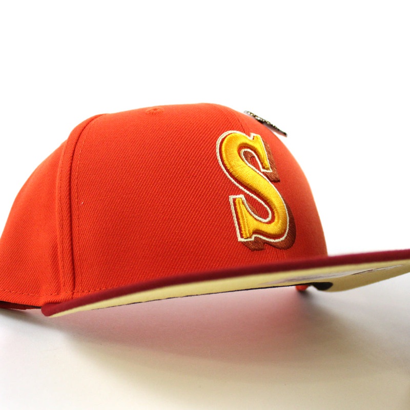 Seattle Mariners OUTERSPACE Sun New Era 59Fifty Fitted Hat (Orange Maroon Yellow Under Brim) 7