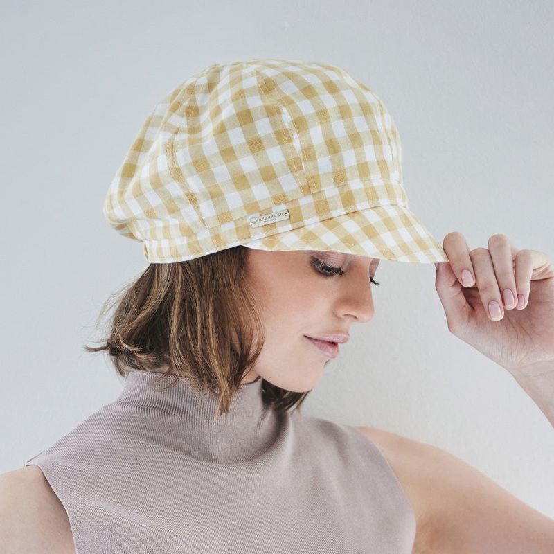 Seeberger Hats Checked Cotton Baker Boy Cap – Yellow-White 1-Size