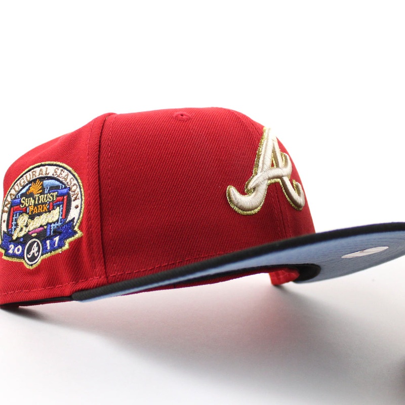 Atlanta Braves 2017 inaugural Season New Era 59Fifty Fitted Hat (Scarlet Red Black Sky Blue Under Brim) 7