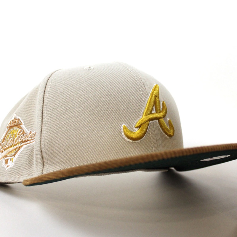 Atlanta Braves 2022 5950 CORD VISOR New Era Fitted Hat (Corduroy Green Under Brim) 7