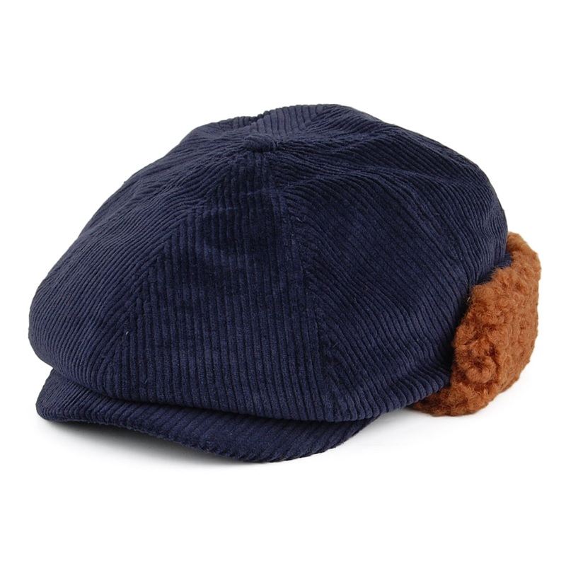 Brixton Hats Brood Corduroy Earflap Newsboy Cap – Navy Blue Small-56cm