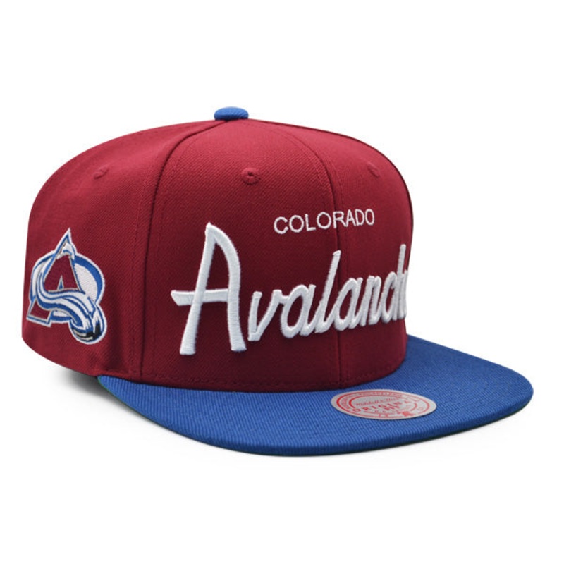 Colorado Avalanche Mitchell & Ness NHL VINTAGE SCRIPT Snapback Adjustable Hat – Maroon/Blue