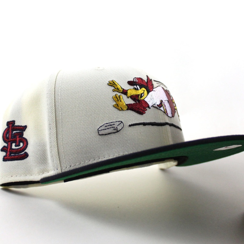 Fredbird St. Louis Cardinals STL Patch New Era 59Fifty Fitted Hat (Chrome White Navy Green Under Brim) 6 7/8