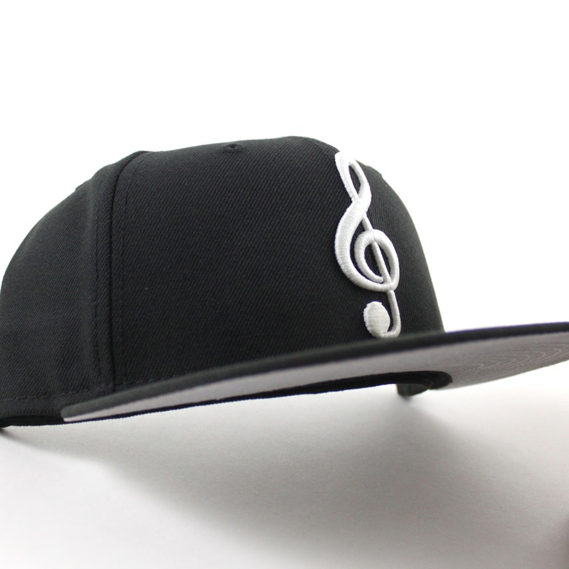 G Clef Music Note New Era Fitted Hat (Black Gray Under Brim) 6 7/8