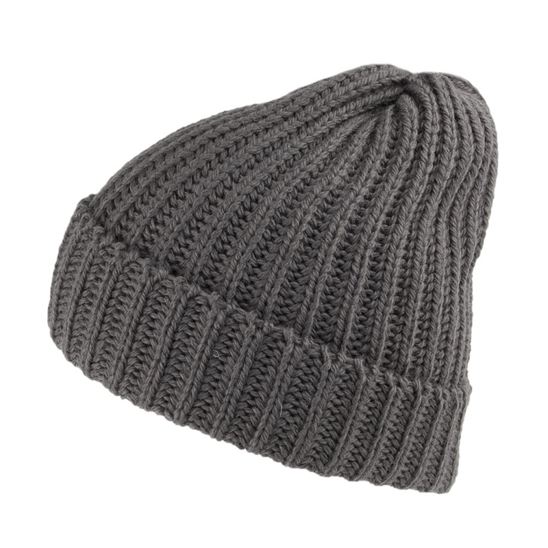 Highland 2000 Merino Wool Short Fisherman Beanie Hat – Charcoal 1-Size