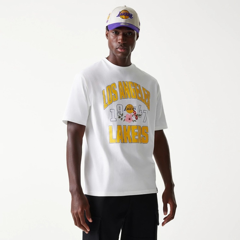 LA Lakers NBA Distressed White Oversized T-Shirt XS