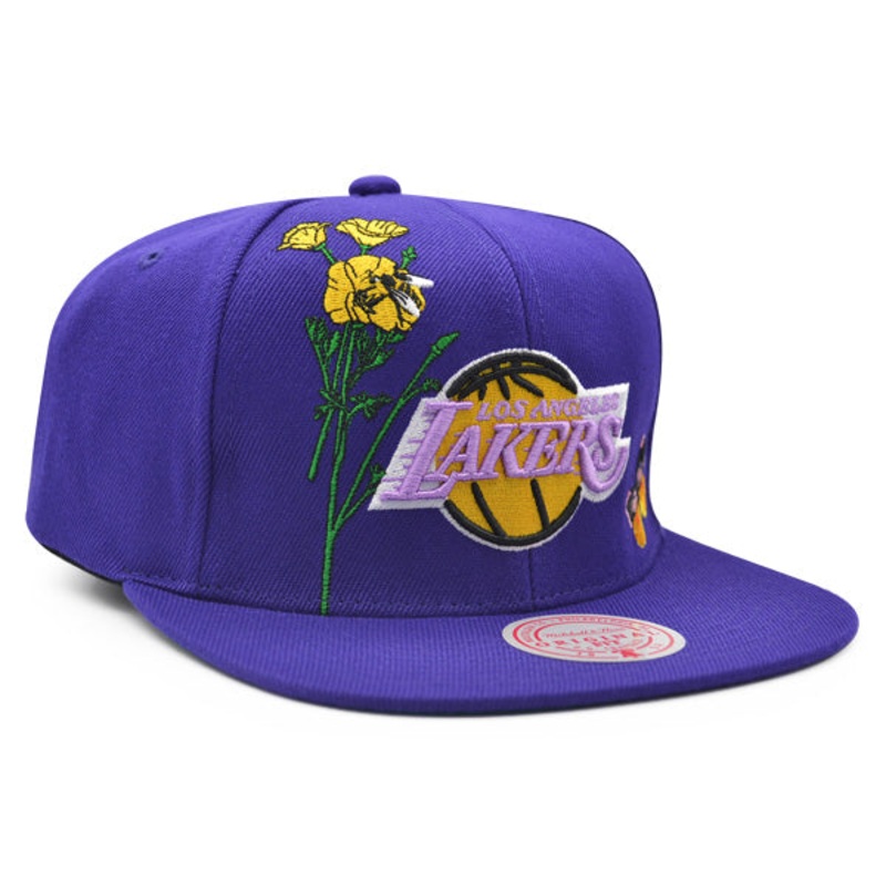 Los Angeles Lakers Mitchell & Ness FLOWER TIME Snapback NBA Hat – Purple/Yellow