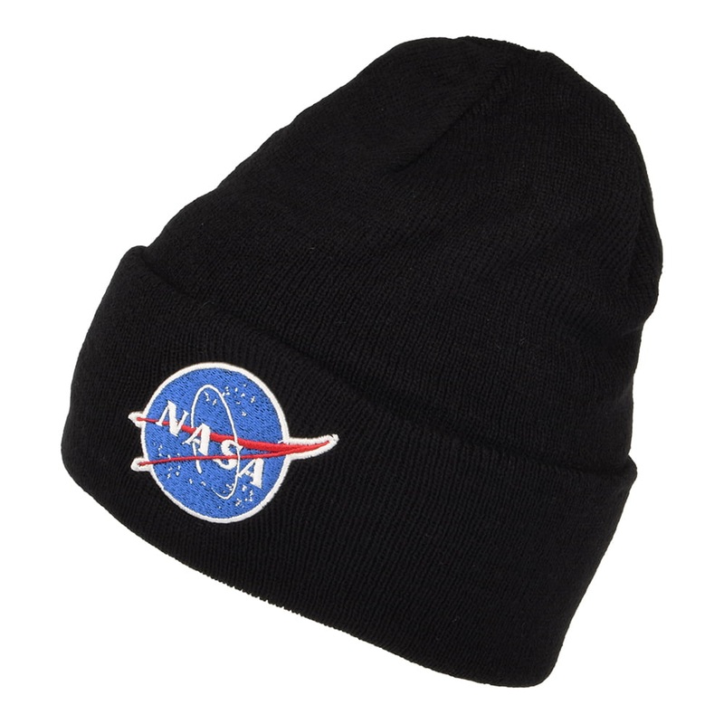 NASA Cuffed Knit Beanie Hat – Black 1-Size